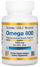 Load image into Gallery viewer, California Gold Nutrition, Omega 800 Pharmaceutical Grade Fish Oil, 80% EPA/DHA, Triglyceride Form, 1,000 mg, 30 Fish Gelatin Softgels