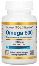 Load image into Gallery viewer, California Gold Nutrition, Omega 800 Pharmaceutical Grade Fish Oil, 80% EPA/DHA, Triglyceride Form, 1,000 mg, 30 Fish Gelatin Softgels

